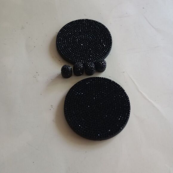 🆕🚘Car Coasters & Tire Cap Bling Set - Black Rhinestones - Picture 1 of 8
